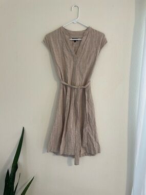 Jones New York Taupe Striped Midi Wrap Dress